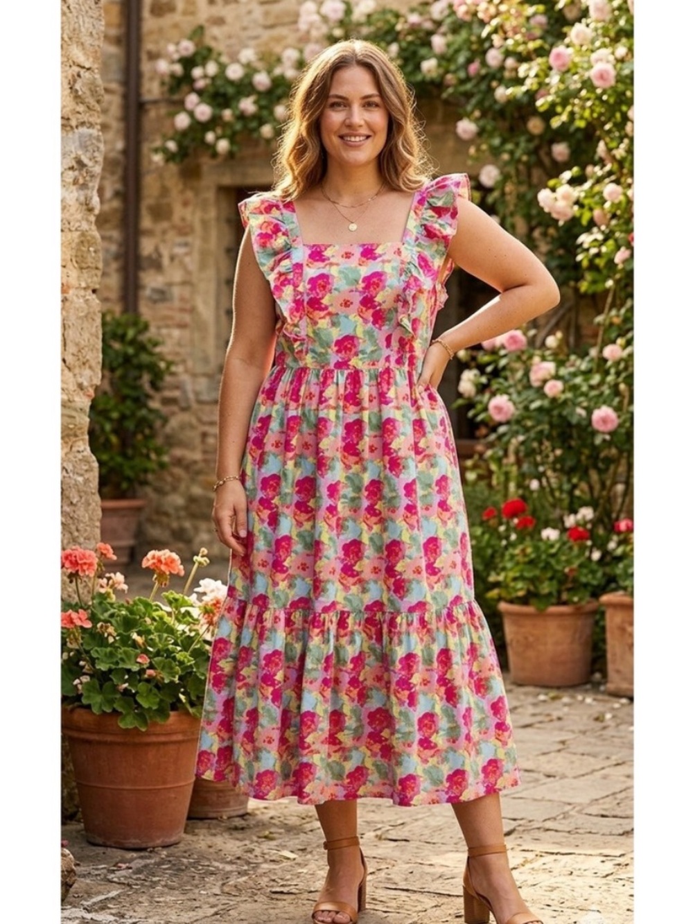 Peyton & Parker Tiered Keyhole Back Floral Dress
